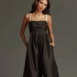 ANTHROPOLOGIE Hutch The Mabel Rhinestone Wide-Leg Jumpsuit $228 Large Black